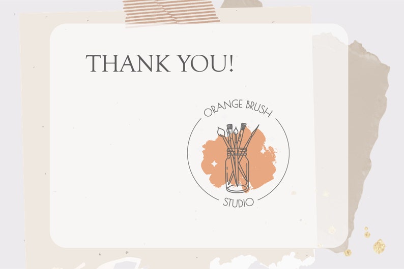 May include: Thank you! Orange Brush Studio logo with a jar of paintbrushes on a peach-colored background.