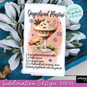 Christmas Kitchen Towel Sublimation, Christmas Cocktail Recipe PNG file. Dish Towel, Tea Towel PNG for Christmas Crafts - Digital Download
