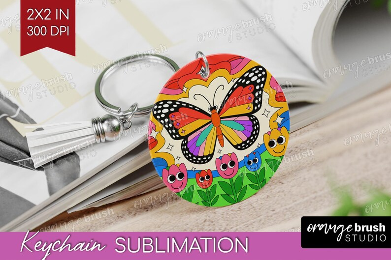 Groovy Summer Keychain Sublimation Bundle. Retro Summer Vibes Keyring, 20 Round Hippie Smiley Flowers Keychain Designs - Digital Download