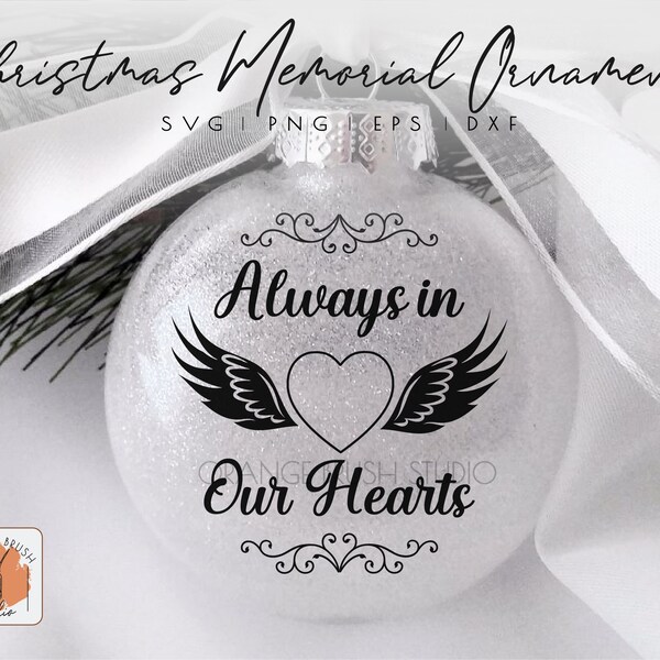 Heart Wings Christmas Memorial Ornament SVG. Angel Wings SVG, In Loving Memory, Christmas in Heaven, Remembrance Ornament - Digital Download