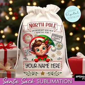 Santa Sack PNG Bundle, Cute Santa Gift Bag Sublimation Designs, North Pole Delivery, Kids Christmas Bag Templates - Instant Download