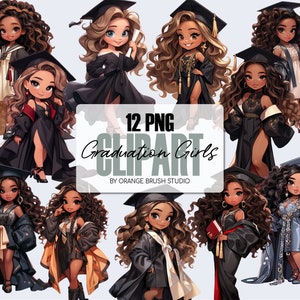 Paquete de imágenes prediseñadas de chicas graduadas, imágenes prediseñadas de chicas de moda, imágenes PNG de chicas Chibi para calcomanías, sublimación, manualidades - Descarga digital