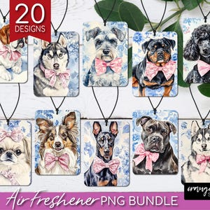 Blue Toile Dog Air Freshener Sublimation Bundle. Chinoiserie Dog Car Freshener Bundle, Coquette Dog Breeds PNG For Crafts, Digital Download