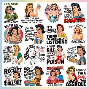 Sassy Retro Housewife PNG Bundle, 20 Funny Shirt Designs, 1950s Sarcastic Housewife, Vintage Sarcastic PNG Adult Humor - Digital Download