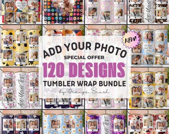 Photo Collage Tumbler Wrap PNG Bundle, Personalized Floral Designs, Add Your Picture, Frame Skinny Tumbler Sublimation - Digital Download