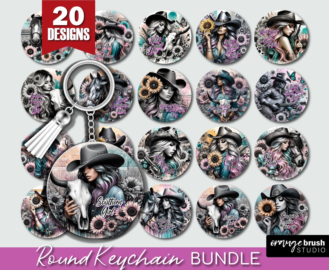 Western Keychain PNG Bundle Cowgirl Keychain Sublimation Bundle
