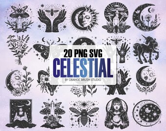 Celestial Moon SVG PNG Bundle - Boho Mystical Sublimation T-Shirt Designs, Celestial Svg, Mystic Crescent Moon Clipart  - Digital Download
