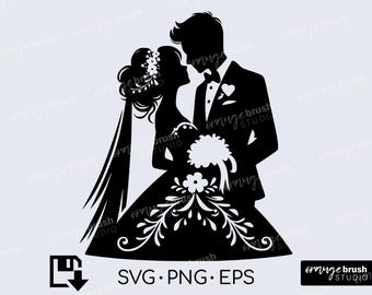 Wedding SVG, Bride and Groom SVG PNG for Cricut, Mr and Mrs Wedding Silhouettes - Bridal Svg Png for Crafts - Digital Download