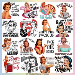Sarcastic Housewife PNG Bundle, 20 Funny Housewife Sublimation Designs, 1950s Retro Vintage Woman PNG Sassy Mom Quotes - Digital Download