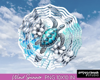 Sea Turtle Wind Spinner Sublimation Design. Beach Wind Spinner Template. Summer Wind Spinner PNG Boho Style 10 Inch Size - Digital Download