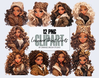 Leopard Print Girl Clipart, Fashion Dolls Clipart Bundle. Women PNG for Planner Stickers, Sublimation, Crafts - Digital Download