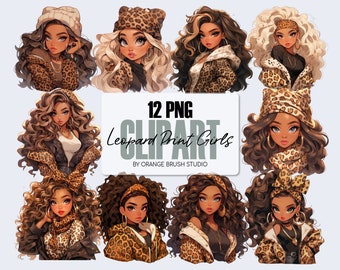 Leopard Print Girl Clipart, Fashion Sublimation. Fashion Girl Clipart Bundle. PNG for Planner Stickers, Sublimation,Crafts-Digital Download