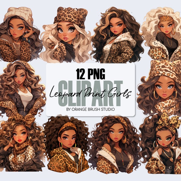 Leopard Print Girl Clipart, Fashion Sublimation. Fashion Girl Clipart Bundle. PNG for Planner Stickers, Sublimation,Crafts-Digital Download