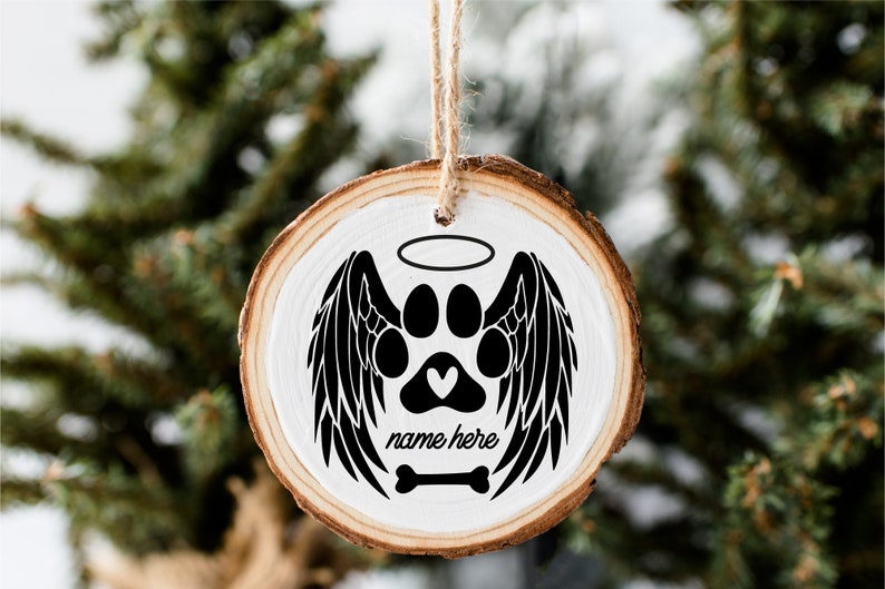 Dog Paw Christmas Memorial Ornament SVG Dog Angel Wings Cut - Etsy