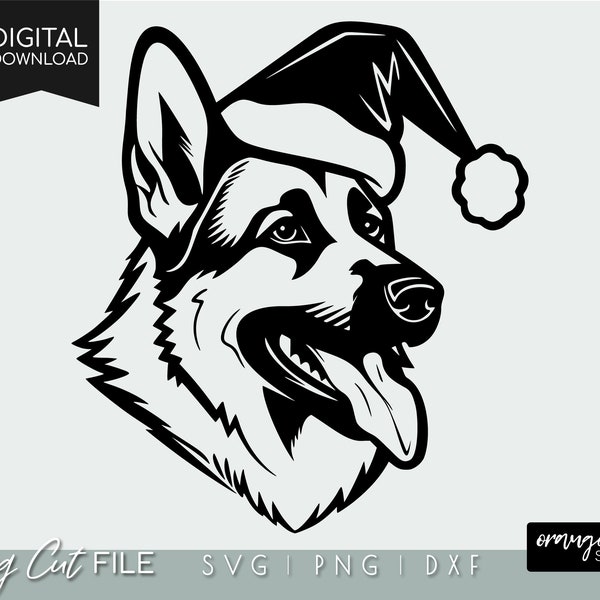 Christmas German Shepherd in Santa Hat SVG File For Cricut. Christmas Dog Mom Shirt Svg, Christmas Dog Svg Png Dxf, Digital Download