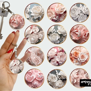 3d Flowers Keychain Bundle, 3d Sublimation Designs, Summer Keychain, 12 PNG Keyring, 3d Car Coaster Bundle - Digital Download