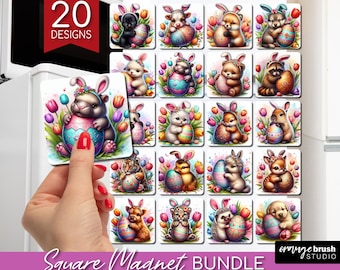 Easter Animals Magnet Sublimation Bundle. Spring Easter Fridge Square Magnet Designs, Cute Easter Baby Animals PNG Bundle - Digital Download