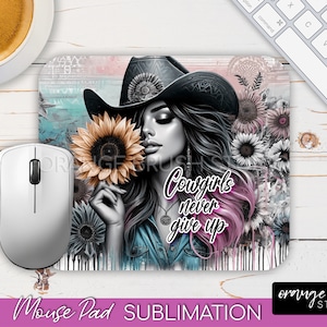 Western-Mauspad Sublimation PNG, Cowgirl-Mauspad Design. Inspirierendes Zitat Sonnenblume Maus Matte Design für Handwerk - Digital Download