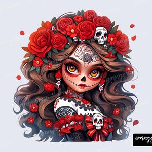 La Catrina Girl, Sublimación de Halloween, Día de los Muertos Archivo PNG para camisetas, calcomanías, manualidades - Descarga digital