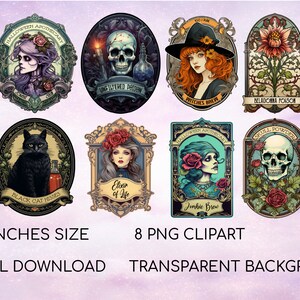 Halloween Apothecary Labels: Vintage Clipart Bundle 8 PNG. Halloween Sublimation Bundle, Potion Labels, Bottle Labels  -Instant Download