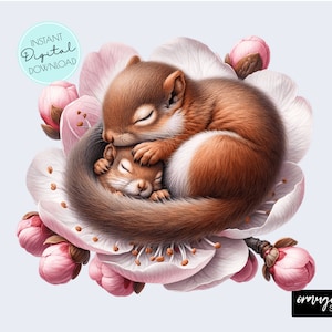 Bébés animaux PNG, clipart fête des mères, sublimation d'écureuil mignon, maman et bébé fichier PNG pour T-shirts, autocollants, travaux manuels - téléchargement numérique