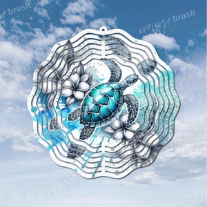 Sea Turtle Wind Spinner Sublimation Design, Beach Wind Spinner Template, Summer Wind Spinner PNG Boho Style 10 Inch Size - Digital Download