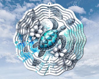 Sea Turtle Wind Spinner Sublimation Design, Beach Wind Spinner Template, Summer Wind Spinner PNG Boho Style 10 Inch Size - Digital Download