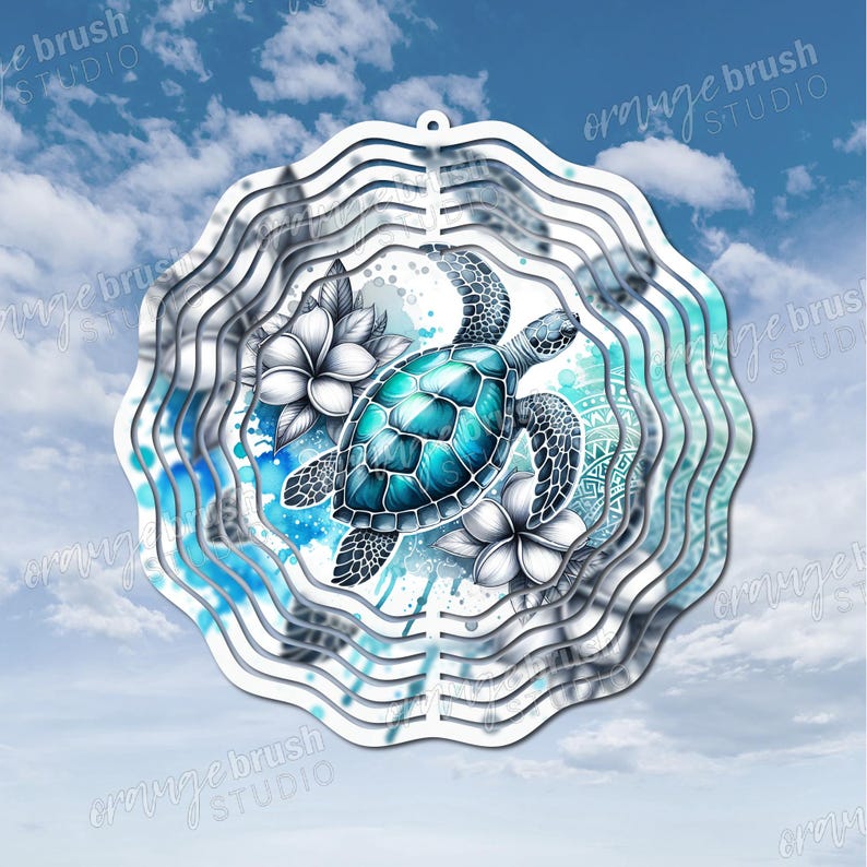 Sea Turtle Wind Spinner Sublimation Design, Beach Wind Spinner Template, Summer Wind Spinner PNG Boho Style 10 Inch Size - Digital Download
