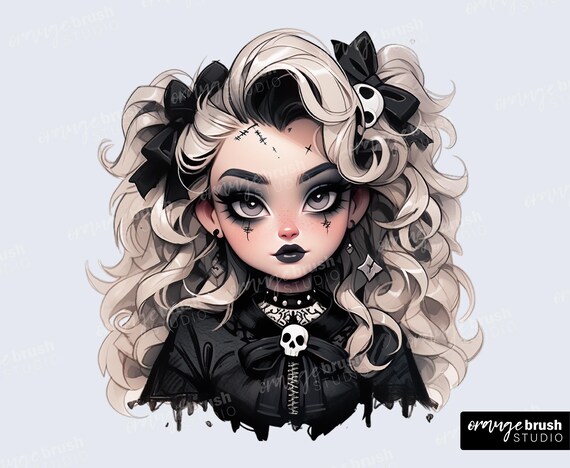 Halloween Sublimation PNG, Goth Girl. Halloween Fashion Clipart, Creepy Cute Gothic Girl PNG for T-shirts, Stickers, Crafts-Digital Download