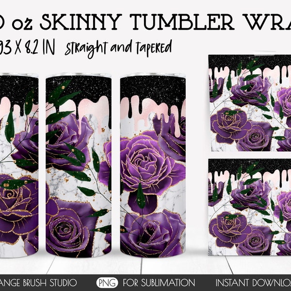 Dripping Dark Gothic Rose Skinny Tumbler Full Wrap 20 Oz PNG. Halloween Goth Straight Tapered Wrap Design for Sublimation- Instant Download