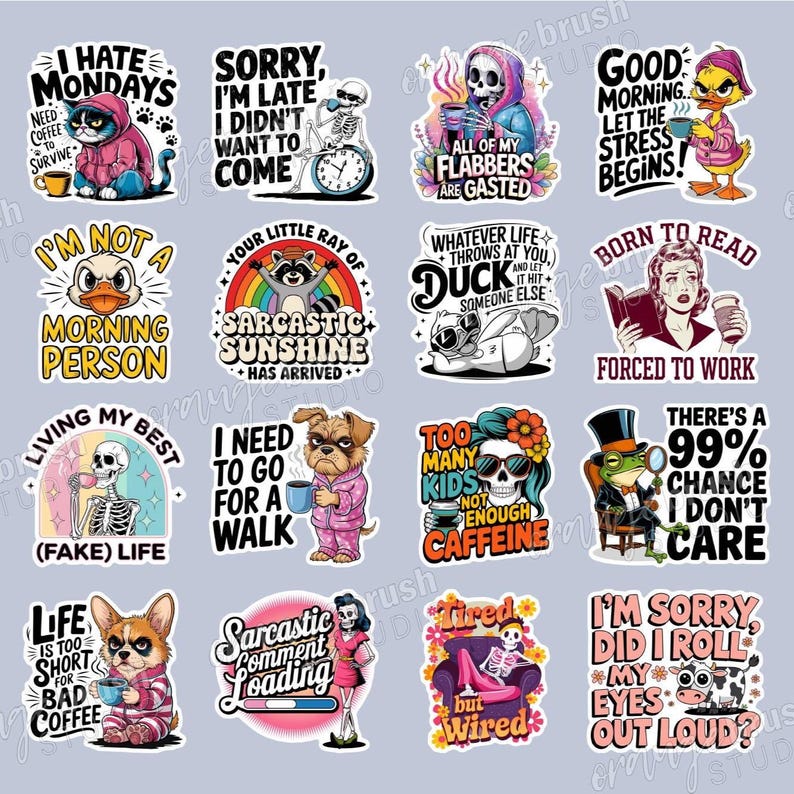 Funny Sarcastic Printable Stickers PNG Bundle. Sarcastic Quotes PNG Stickers, Adult Humor Sassy Print Then Cut Stickers - Digital Download
