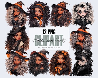 Halloween Girl Clipart, Fashion Girl Sublimation PNG. Witch Digital Clipart PNG for Stickers, Sublimation, Crafts - Digital Download