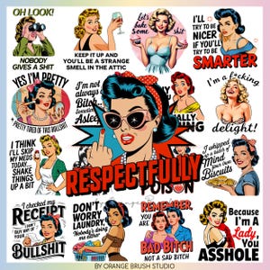 Sassy Retro Housewife PNG Bundle, 20 Funny Shirt Designs, 1950s Sarcastic Housewife, Vintage Sarcastic PNG Adult Humor - Digital Download