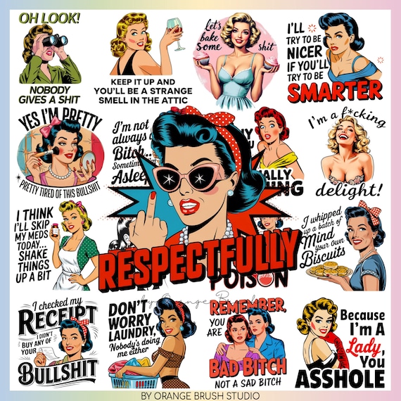Sassy Retro Housewife PNG Bundle, 20 Funny Shirt Designs, 1950s Sarcastic Housewife, Vintage Sarcastic PNG Adult Humor - Digital Download