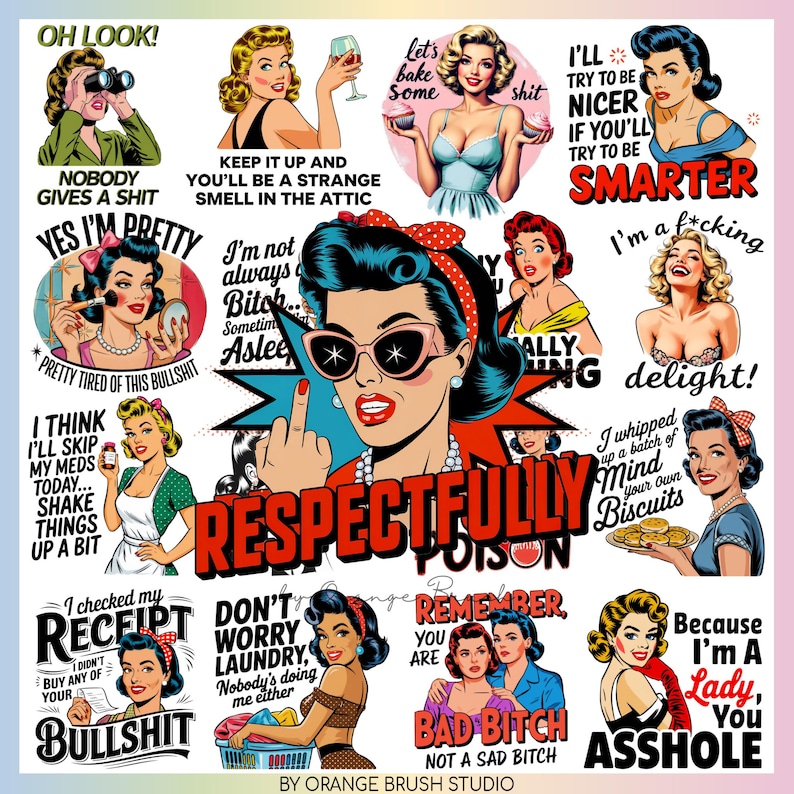 Sassy Retro Housewife PNG Bundle, 20 Funny Shirt Designs, 1950s Sarcastic Housewife, Vintage Sarcastic PNG Adult Humor - Digital Download