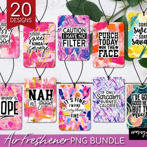 Sarcastic Air Freshener Sublimation Bundle. Funny Quotes Car Freshener PNG Designs, Brush Stroke PNG Templates For Crafts - Digital Download