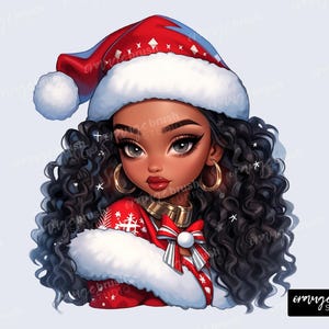 Black Woman In Santa Hat, Christmas Sublimation, Girl in Santa Hat, Fashion Girl, PNG for Stickers Sublimation Crafts - Digital Download