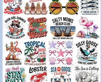 Funny Summer Sublimation Bundle, 20 Trendy Shirt Designs, Summer Beach Vacation PNG Tropical Goose Stay Salty Coquette Bow, Digital Download