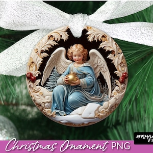 Angel 3D Christmas Ornament Design, 3D Sublimation File. 3D Round Ornament, Christmas Sublimation - Instant Download