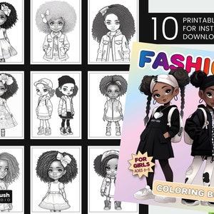 Black Girl Fashion Coloring Book | Kids coloring pages. Printable Coloring Book For African American Girls 10 PDF - Instant Download
