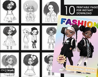 Modekleurboek zwart meisje | Kleurplaten voor kinderen. Afdrukbaar kleurboek voor Afro-Amerikaanse meisjes 10 pdf: direct downloaden