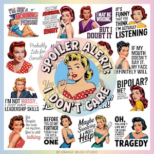 Sarcastic Housewife PNG Bundle, 20 Funny Shirt Designs, 50s 60s Housewife Sublimation, Retro Women Quotes PNG Adult Humor - Digital Download