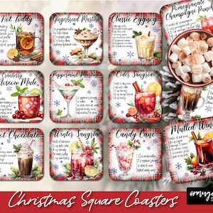 Christmas Square Coaster Sublimation Bundle, Christmas Coaster Bundle, Cocktail Recipe Designs PNG for Christmas Crafts - Digital Download