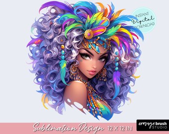 Mardi Gras Girl Sublimation PNG - Fashion Doll Clipart, Carnival girl, Fashion Clipart PNG for T-Shirts, Stickers, Crafts - Digital Download