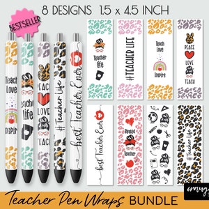 Paquete SVG de envolturas para bolígrafos para profesores. 8 diseños de diapositivas SVG para bolígrafos Ink Joy. Envolturas de leopardo y guepardo, vida de profesor, envoltura de epoxi para bolígrafos, descarga instantánea