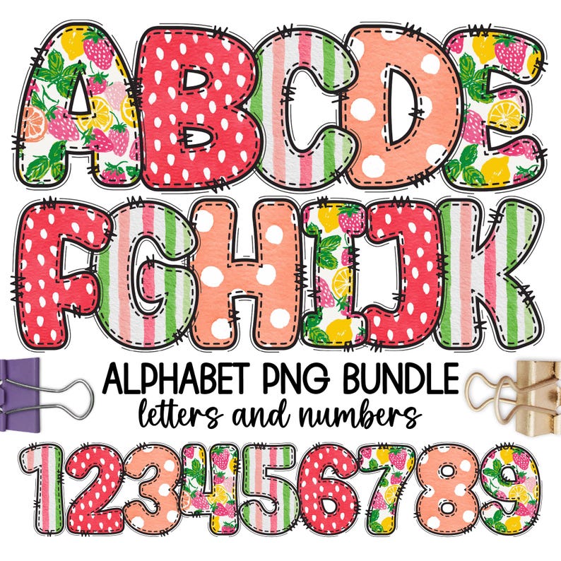 Fruit Letters Clipart, Summer Alphabet PNG Bundle, Letters and Numbers ...