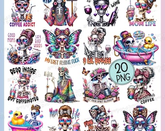 Snarky Skeleton PNG Bundle, Sarcastic Skeleton Sublimation, Funny Adult Humor 20 PNG Clipart, Trendy Mom Skull Designs - Digital Download