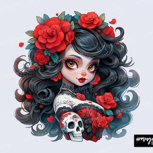 La Catrina Mädchen Sublimationsentwurf, Zuckerschädel, Tag der Toten PNG-Halloween-Clipart für T-Shirts, Aufkleber, Kunsthandwerk - Digital Download