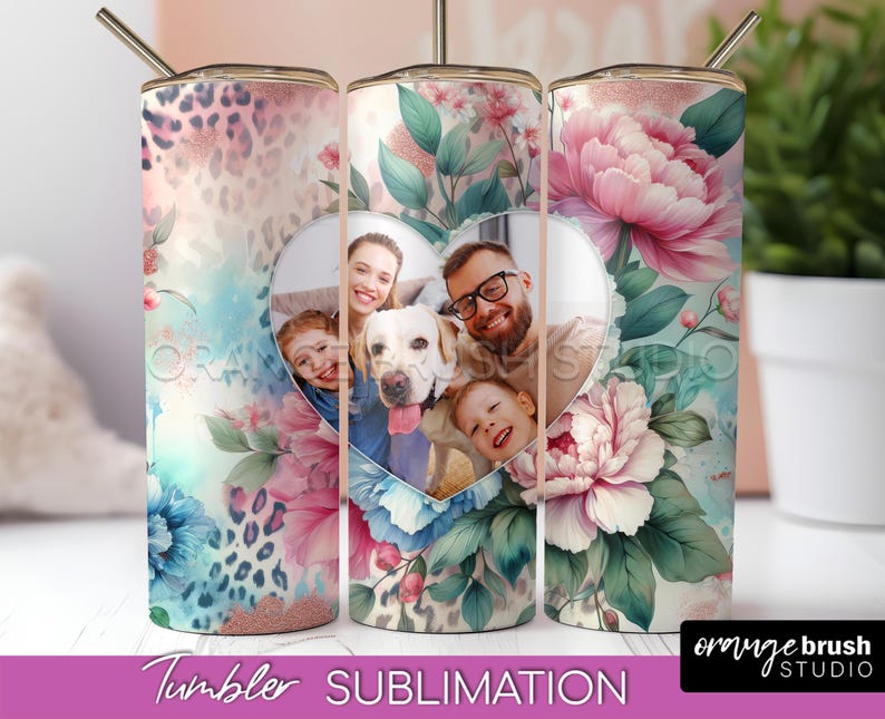 Photo Frame Tumbler Wrap Bundle, Personalized Leopard Print Designs