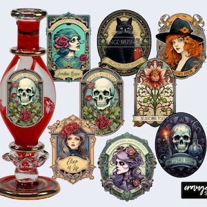 Halloween Apothecary Labels: Vintage Clipart Bundle 8 PNG. Halloween Sublimation Bundle, Potion Labels, Bottle Labels  -Instant Download